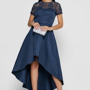 Chi-Chi London High-Low Blue Lace Formal Lace Short sleeves Dress size 4